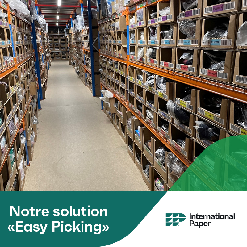 International Paper présente sa solution Easy Picking permettant d'agencer  les rayonnages industriels de ses clients en logistique