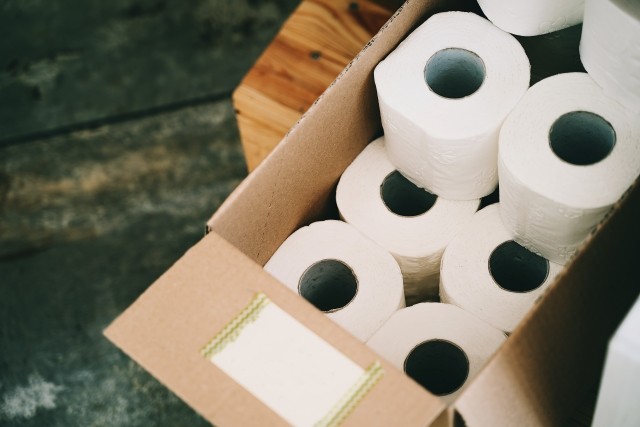 Toilet Paper packaged in a corrugated box