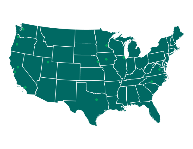 Map of the US showing all the different recycling facilities